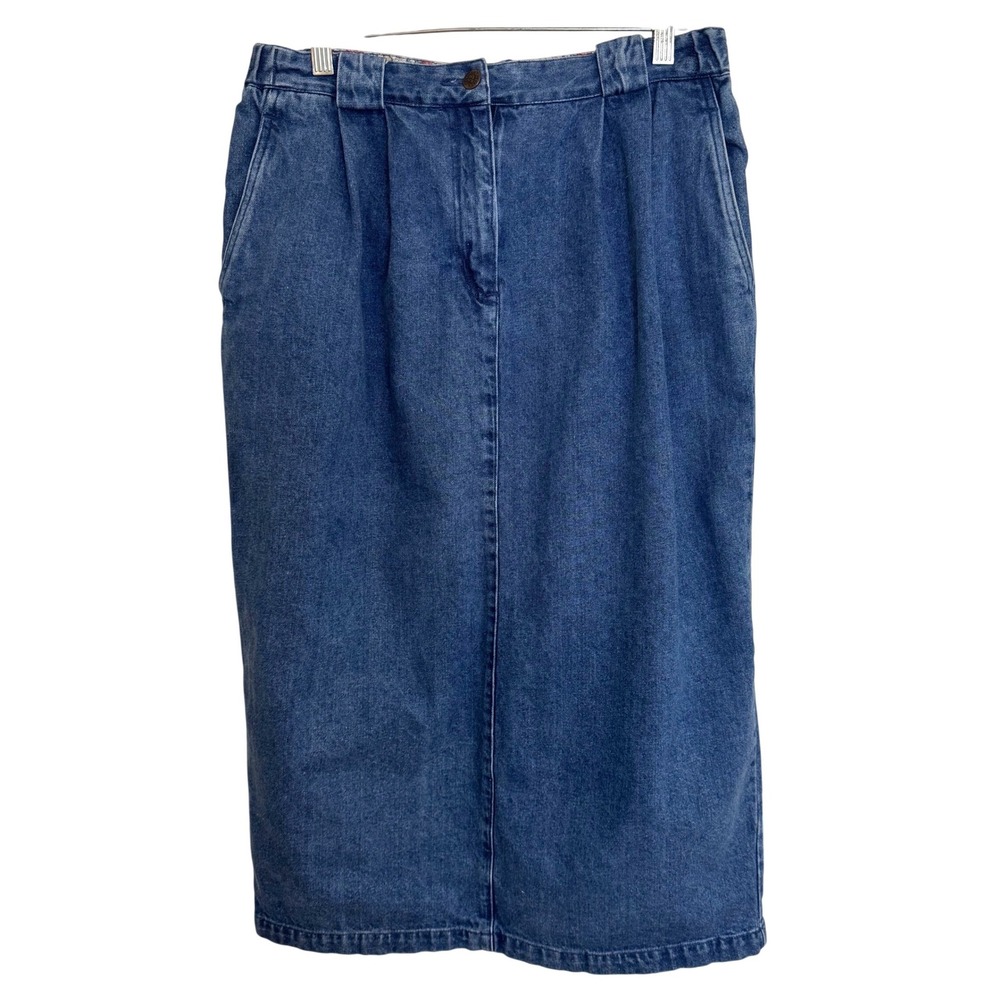 Susan Bristol Denim Skirt Womens 14 Blue Cotton Pleated Midi Vintage Boho Flawed